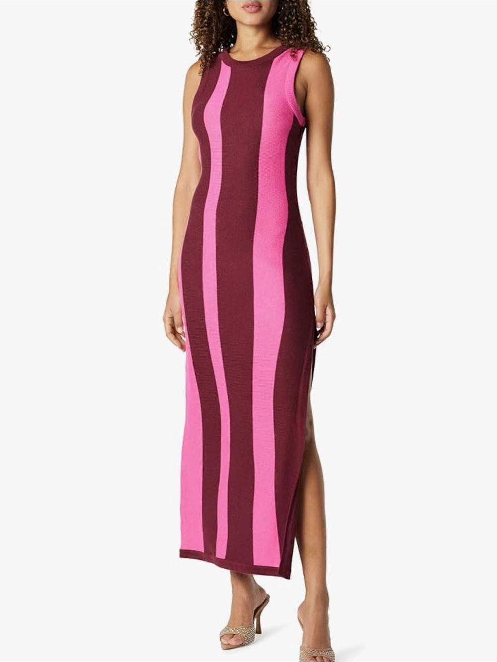 The Drop  Striped Sweater Dres Large Long with Side Slit NWT Pink Burgundy